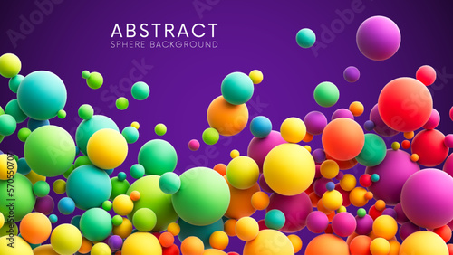 Abstract background with colorful rainbow matte soft balls in different sizes. Colorful random flying spheres vector background