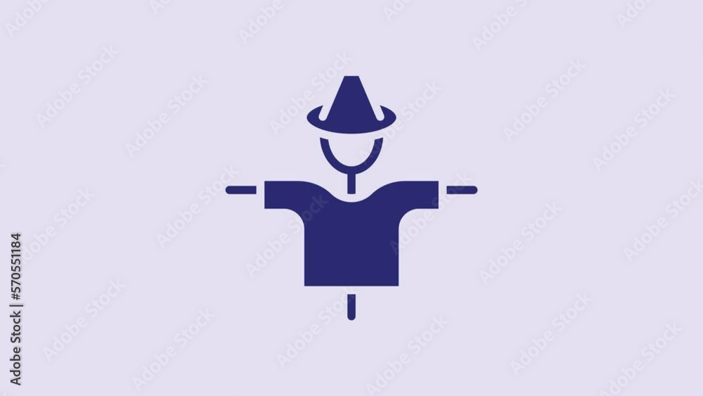 Blue Scarecrow icon isolated on purple background. 4K Video motion graphic animation Blue Scarecrow icon isolated on purple background. 4K Video motion graphic animation