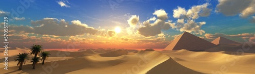 .Pyramids at sunset, Sunrise over the dunes, sand desert at sunset © ustas