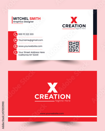 Double-sided creative business card template. Creative modern name card and business card.Business Card Layout with Gray Stripes.