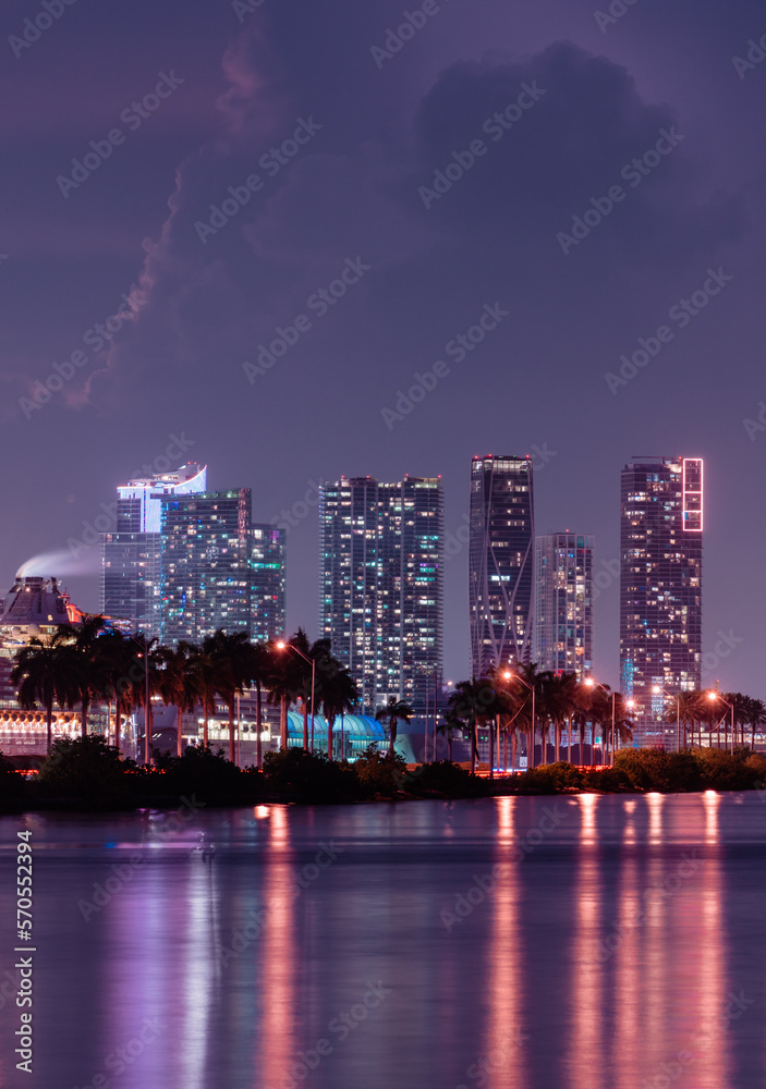 skyscrapers Miami Florida reflections water