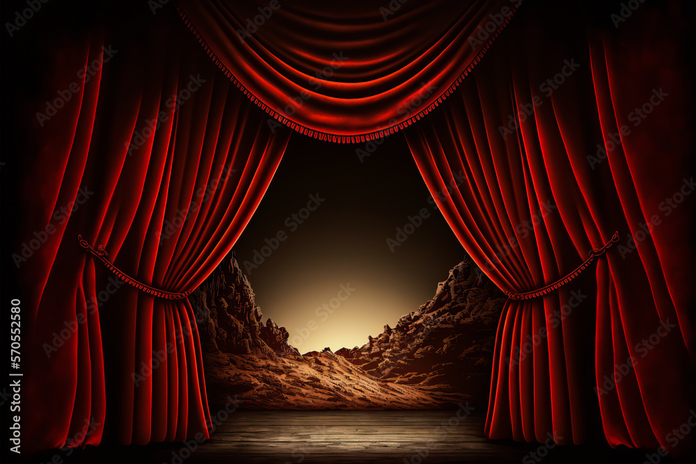 A classic theater stage with red curtain and seat, the atmosphere is ...