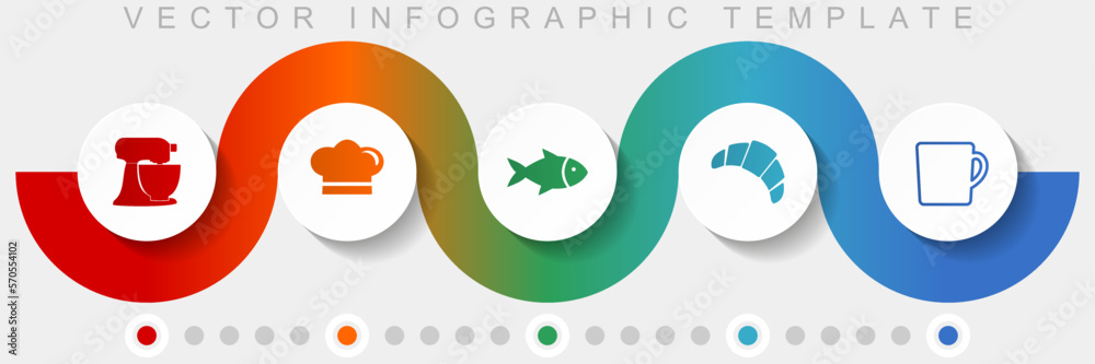 Cooking infographic vector template with icon set, miscellaneous icons such as mixer, chef hat, fish, cake and cup for webdesign and mobile applications