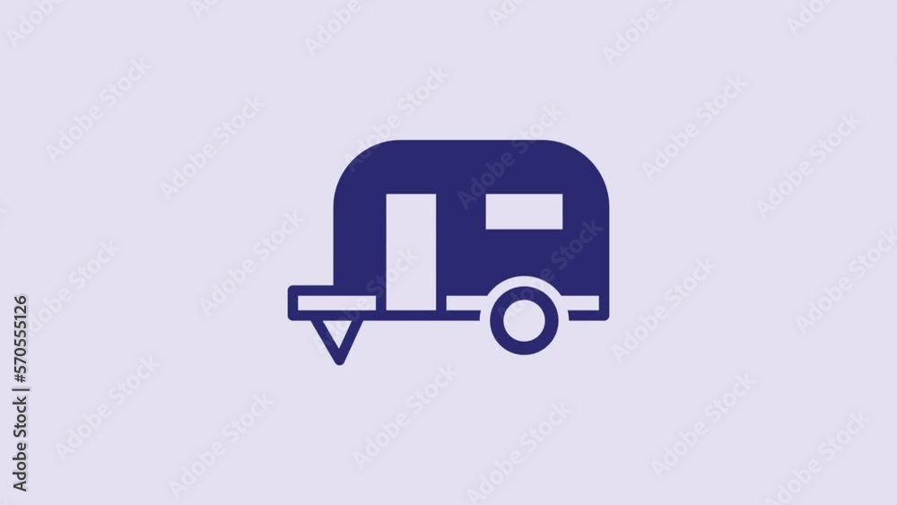 Blue Rv Camping trailer icon isolated on purple background. Travel mobile home, caravan, home camper for travel. 4K Video motion graphic animation Blue Rv Camping trailer icon isolated on purple background. Travel mobile home, caravan, home camper for travel. 4K Video motion graphic animation