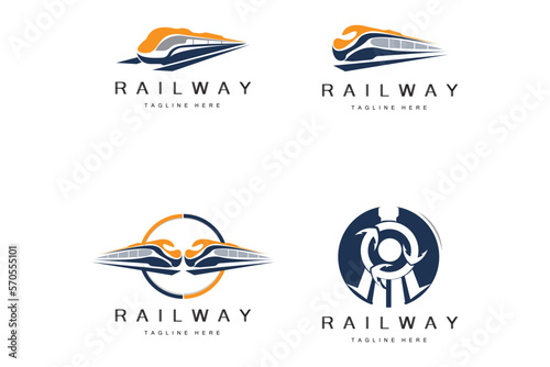 Train Logo Design. Fast Train Track Vector, Fast Transport Vehicle Illustration, Design Fit Locomotive Railroad Company Land Transportation And Fast Delivery