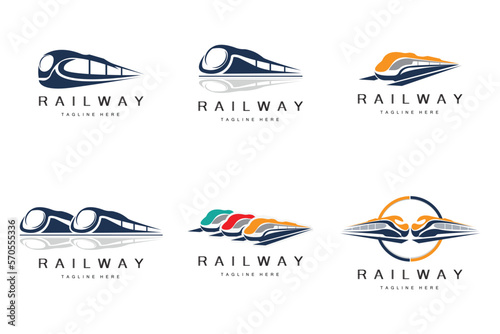 Train Logo Design. Fast Train Track Vector, Fast Transport Vehicle Illustration, Design Fit Locomotive Railroad Company Land Transportation And Fast Delivery