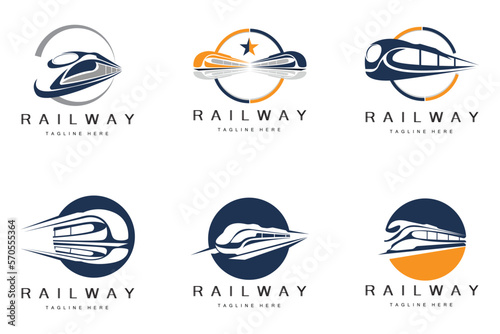 Train Logo Design. Fast Train Track Vector, Fast Transport Vehicle Illustration, Design Fit Locomotive Railroad Company Land Transportation And Fast Delivery