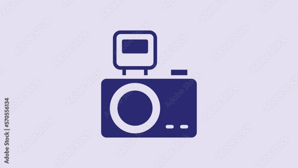 Blue Photo camera with lighting flash icon isolated on purple background. Foto camera. Digital photography. 4K Video motion graphic animation Blue Photo camera with lighting flash icon isolated on purple background. Foto camera. Digital photography. 4K Video motion graphic animation