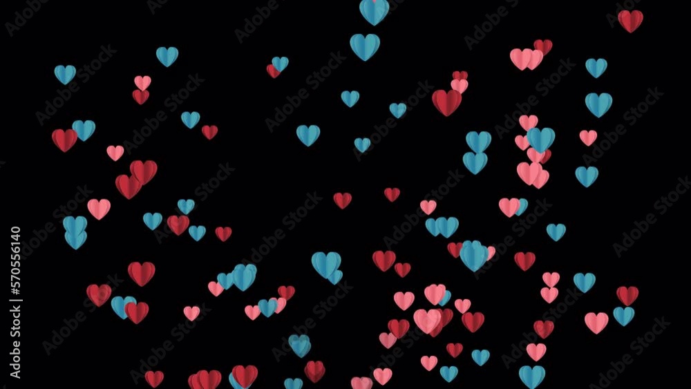 Colorful paper hearts flying animation in 4K Ultra HD