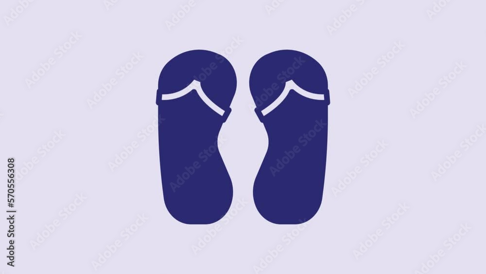 Blue Flip flops icon isolated on purple background. Beach slippers sign. 4K Video motion graphic animation Blue Flip flops icon isolated on purple background. Beach slippers sign. 4K Video motion graphic animation