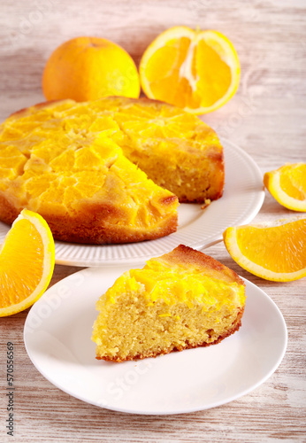 Orange upside down cake, sliced
