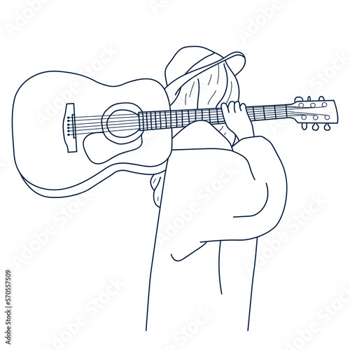 Girl playing guitar in the Morning photo