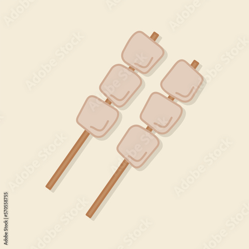 Hand drawn fried tofu on a stick. Asian exotic food. Cartoon design food element. Street food.