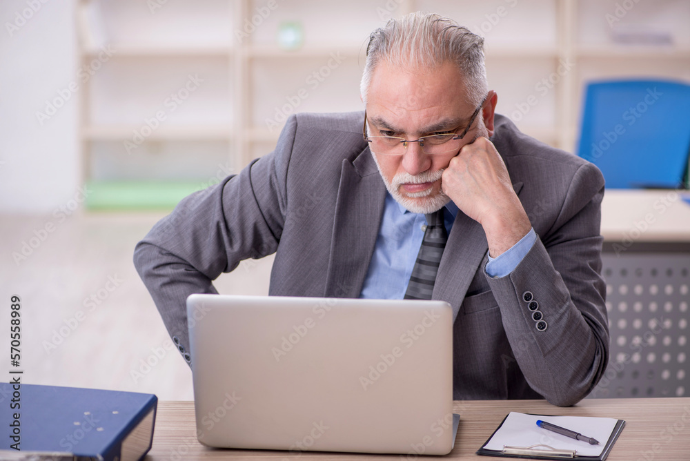 Old male employee working in the office Old male employee working in the office