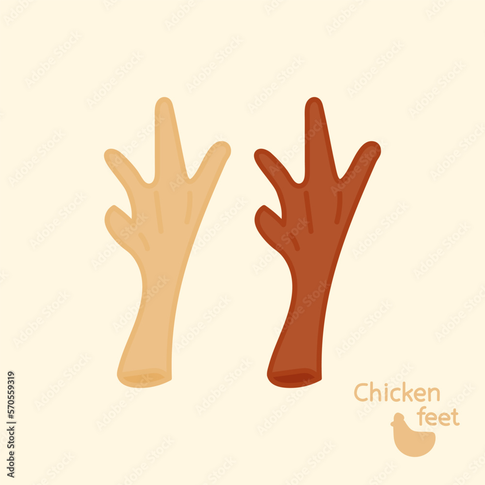 Hand drawn chicken feet. Asian exotic food. Cartoon design food element. Street food. Hand drawn chicken feet. Asian exotic food. Cartoon design food element. Street food.