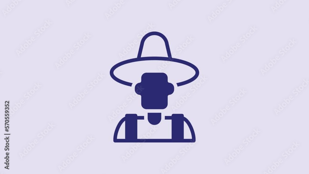 Blue Farmer in the hat icon isolated on purple background. 4K Video motion graphic animation Blue Farmer in the hat icon isolated on purple background. 4K Video motion graphic animation