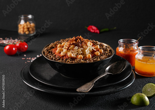 Egyptian Koshary images, Traditional Egyptian food, Delicious Koshary or Kushari photo