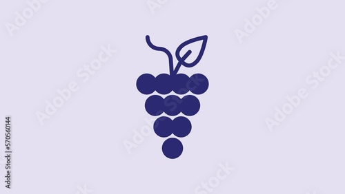 Blue Bunch of grapes icon isolated on purple background. 4K Video motion graphic animation