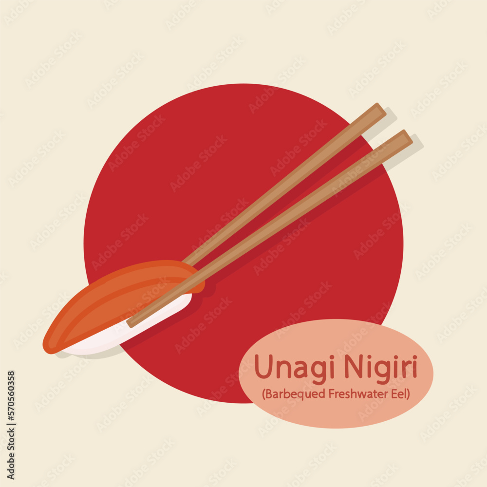Eel Unagi Nigiri Sushi japanese food hand drawn food vector illustration Eel Unagi Nigiri Sushi japanese food hand drawn food vector illustration