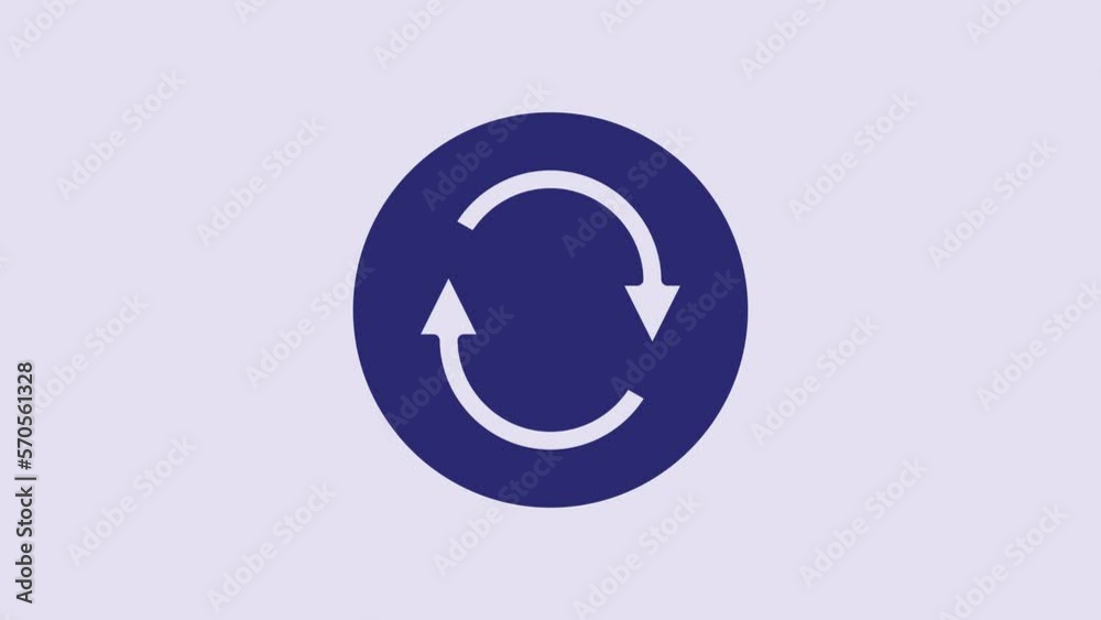 Blue Recycle symbol icon isolated on purple background. Circular arrow icon. Environment recyclable go green. 4K Video motion graphic animation Blue Recycle symbol icon isolated on purple background. Circular arrow icon. Environment recyclable go green. 4K Video motion graphic animation
