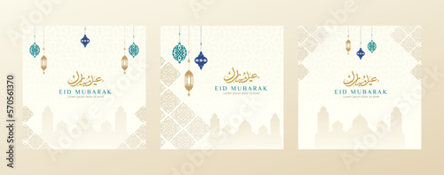 Mosque with Islamic ornaments template. Design concept of ramadan kareem, iftar, isra miraj, eid al fitri, eid al adha, muharram, copy space text, illustration.