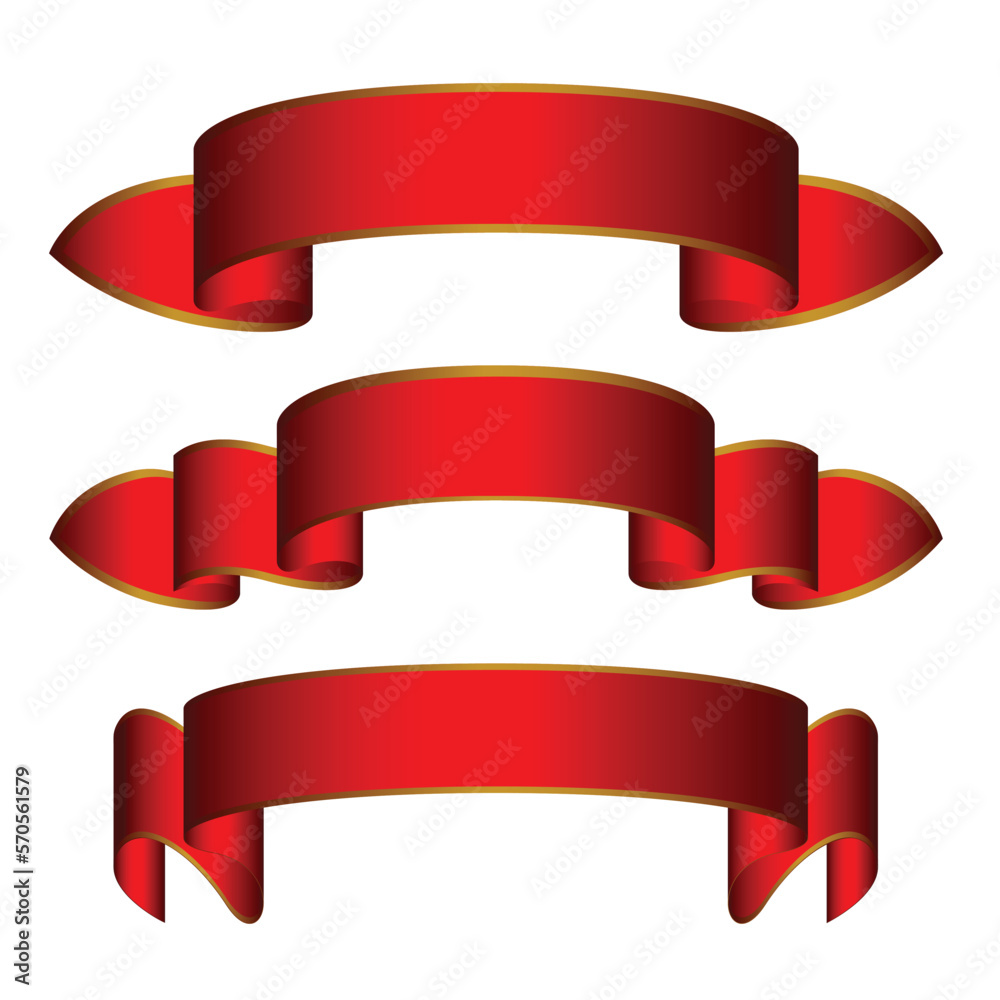 Elegant Gradient Red Ribbon Banner Set, Vector Illustration. Elegant Gradient Red Ribbon Banner Set, Vector Illustration.