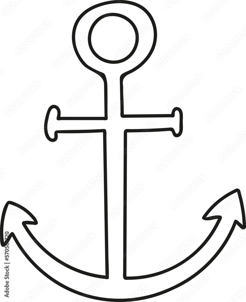 Hand drawn anchor. Vector illustration, doodle style. Isolated on a white background.
