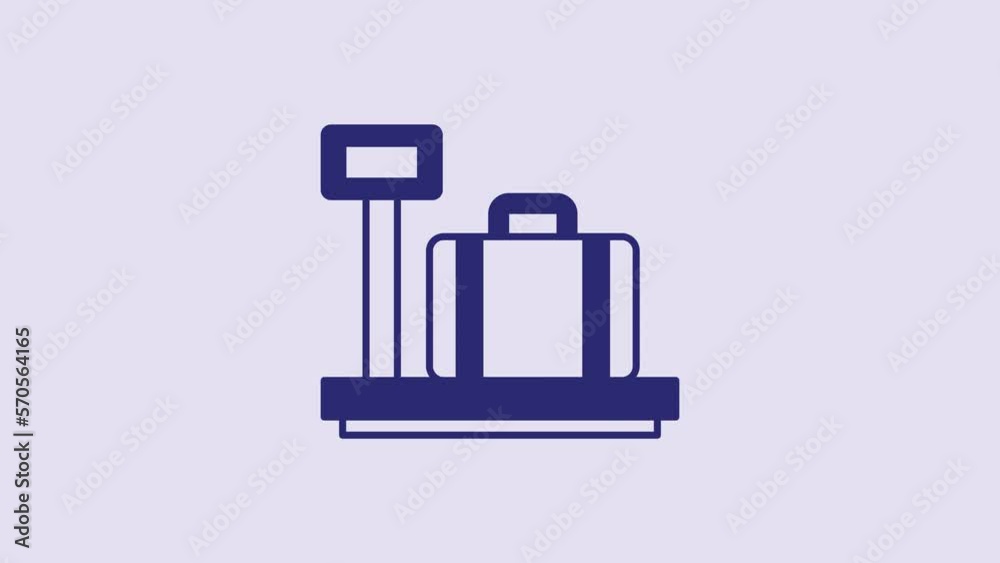 Blue Scale with suitcase icon isolated on purple background. Logistic and delivery. Weight of delivery package on a scale. 4K Video motion graphic animation Blue Scale with suitcase icon isolated on purple background. Logistic and delivery. Weight of delivery package on a scale. 4K Video motion graphic animation