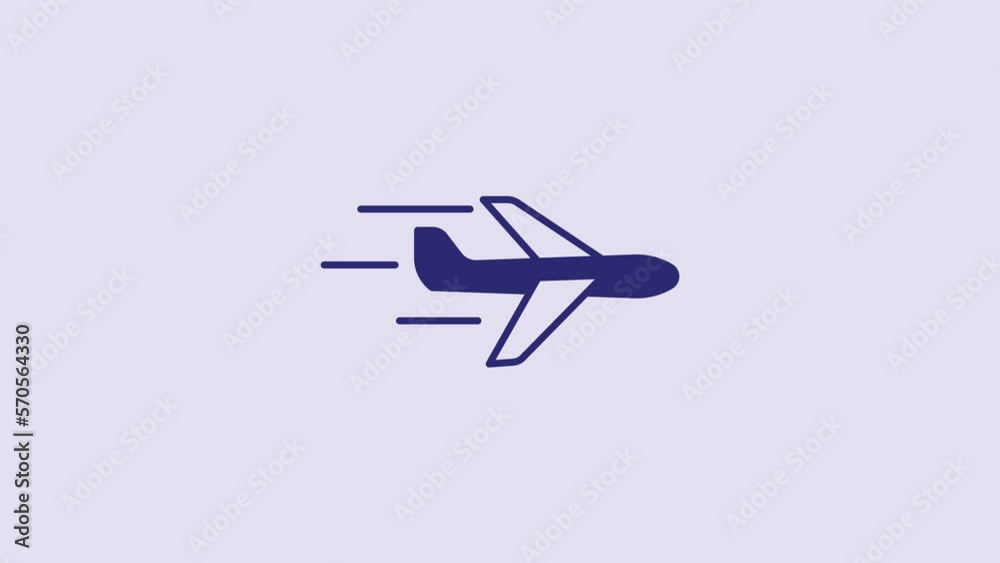 Blue Plane icon isolated on purple background. Flying airplane icon. Airliner sign. 4K Video motion graphic animation Blue Plane icon isolated on purple background. Flying airplane icon. Airliner sign. 4K Video motion graphic animation