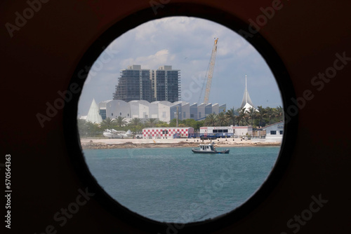 Miami port view through a porthole