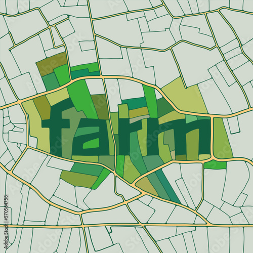 Top view of farmland colorful seamless vector pattern in different shades of green. Landscape background texture with fields, roads and village farm.