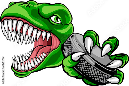 A bulldog ice hockey player animal sports mascot holding a puck