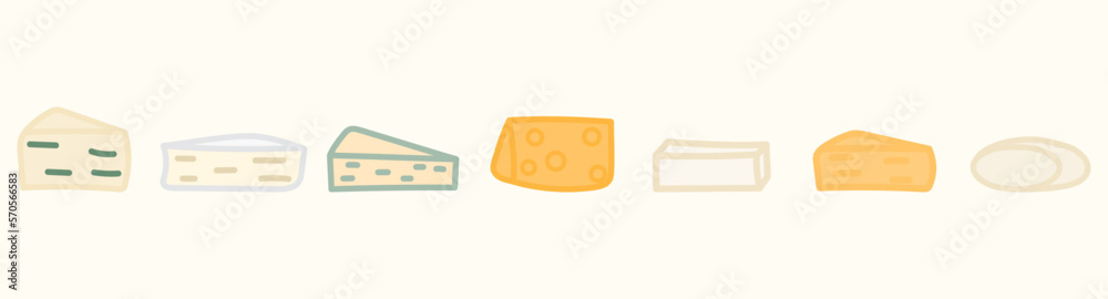 Hand drawn cheese collection. Dorblue, Feta, Mozzarella, Cheddar, Camembert set. Hand drawn cheese collection. Dorblue, Feta, Mozzarella, Cheddar, Camembert set.