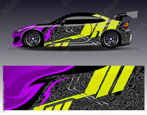 Car wrap design vector. Graphic abstract stripe racing background kit designs for wrap vehicle  race car  rally  adventure and livery