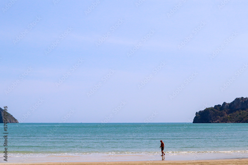 tourists come to travel mountains and blue sea beautiful nature in Prachuap Khiri Khan Province, Thailand