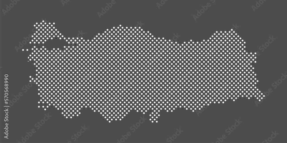 Turkey map dot on gray background.  Dotted map Republic of Turkiye. Vector eps10.