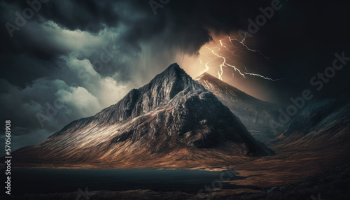 Thunderstorm sky over the scenic mountains. Generative AI.