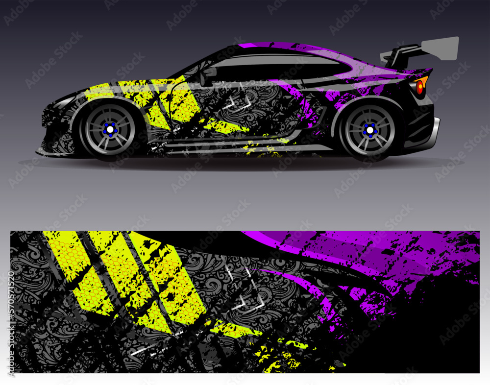 Car wrap design vector. Graphic abstract stripe racing background kit designs for wrap vehicle  race car  rally  adventure and livery