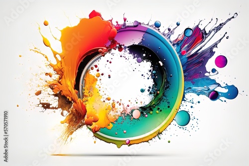 Abstract circle liquid motion flow explosion. Curved wave colorful pattern with paint drops on white background