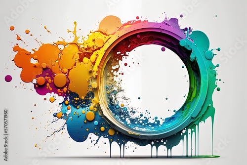 Abstract circle liquid motion flow explosion. Curved wave colorful pattern with paint drops on white background