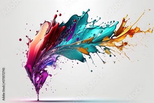Abstract liquid motion flow explosion. Curved wave colorful pattern with paint drops.