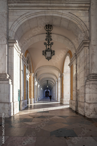 Arco da Rua Augusta  a triumphal arch on Rua Augusta in Lisbon  Portugal. Beautiful stone gate with gallery and historic building