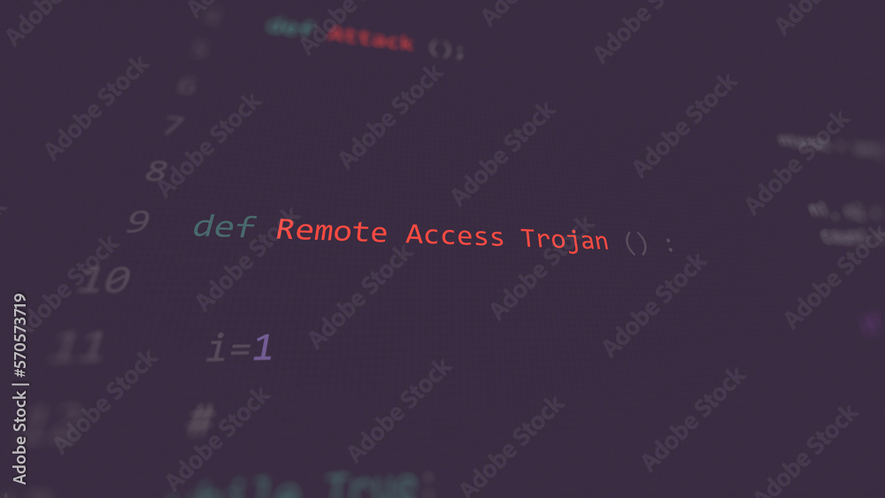 Cyber attack remote access trojan vunerability in text ascii art style, remote trojan code on editor screen. Cyber attack remote access trojan vunerability in text ascii art style, remote trojan code on editor screen.