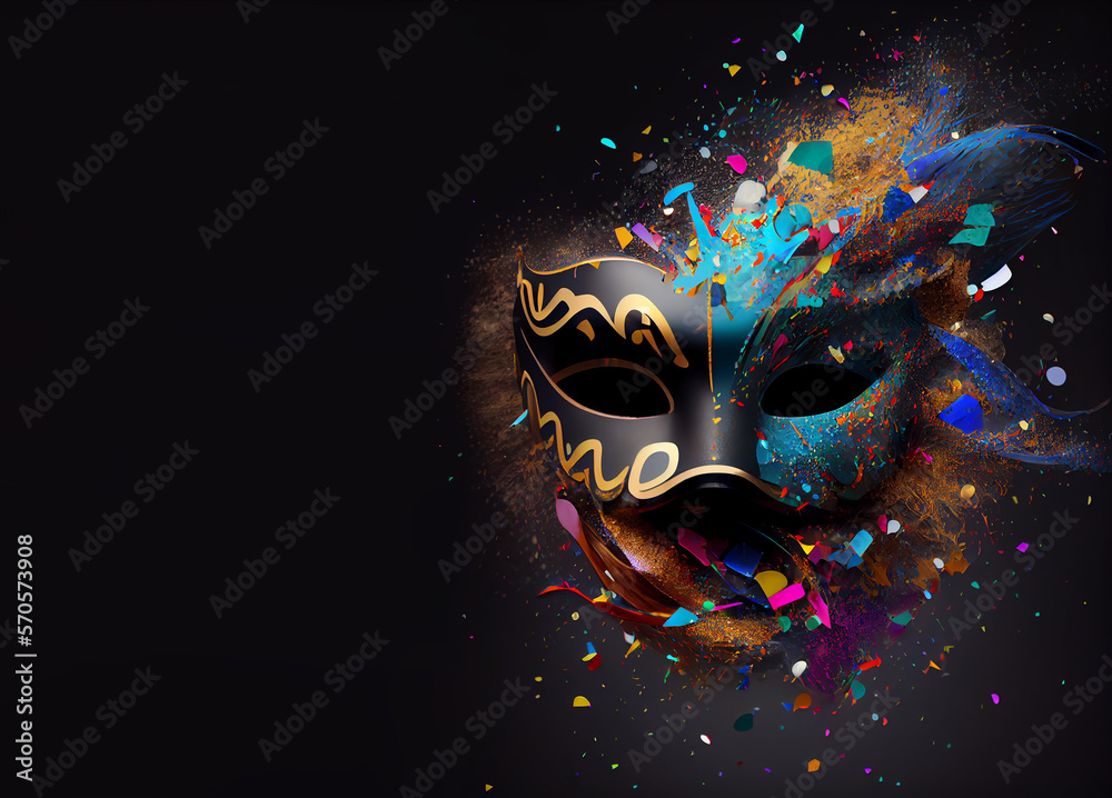 Realistic luxury carnival mask on dark background. Generative AI