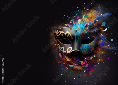 Realistic luxury carnival mask on dark background. Generative AI © farhadahmadov