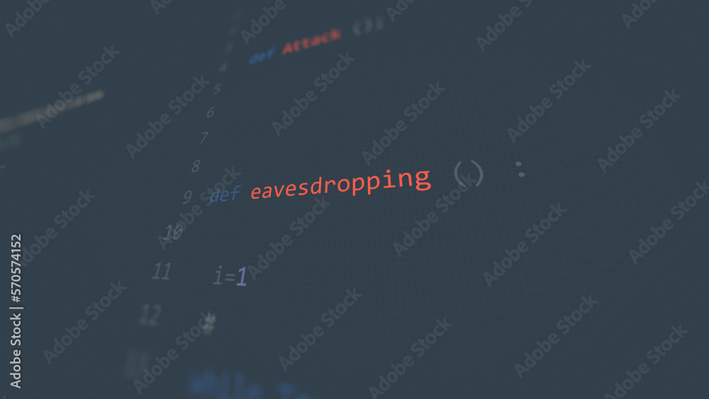Cyber attack eavesdropping vunerability in text ascii art style, code on editor screen. Cyber attack eavesdropping vunerability in text ascii art style, code on editor screen.