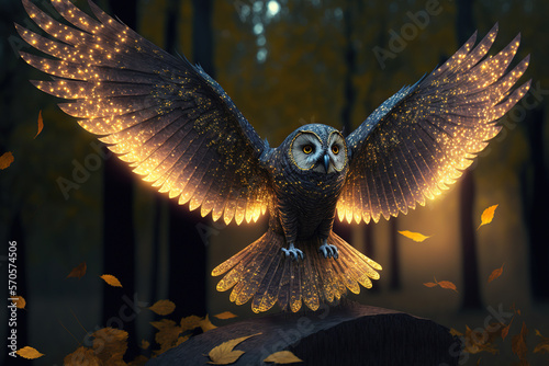 Magical owl in the night. AI
