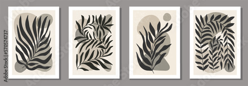 Set of minimalist botanical composition with leaves abstract collage