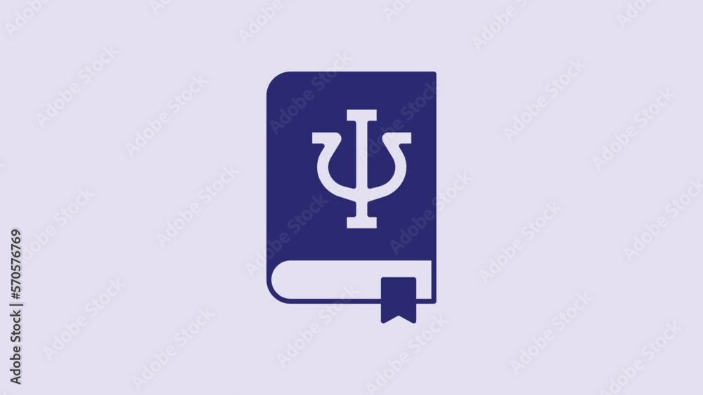 Blue Psychology book icon isolated on purple background. Psi symbol. Mental health concept, psychoanalysis analysis and psychotherapy. 4K Video motion graphic animation Blue Psychology book icon isolated on purple background. Psi symbol. Mental health concept, psychoanalysis analysis and psychotherapy. 4K Video motion graphic animation