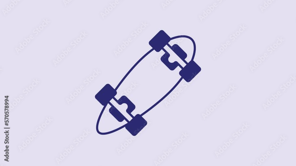 Blue Longboard or skateboard cruiser icon isolated on purple background. Extreme sport. Sport equipment. 4K Video motion graphic animation Blue Longboard or skateboard cruiser icon isolated on purple background. Extreme sport. Sport equipment. 4K Video motion graphic animation